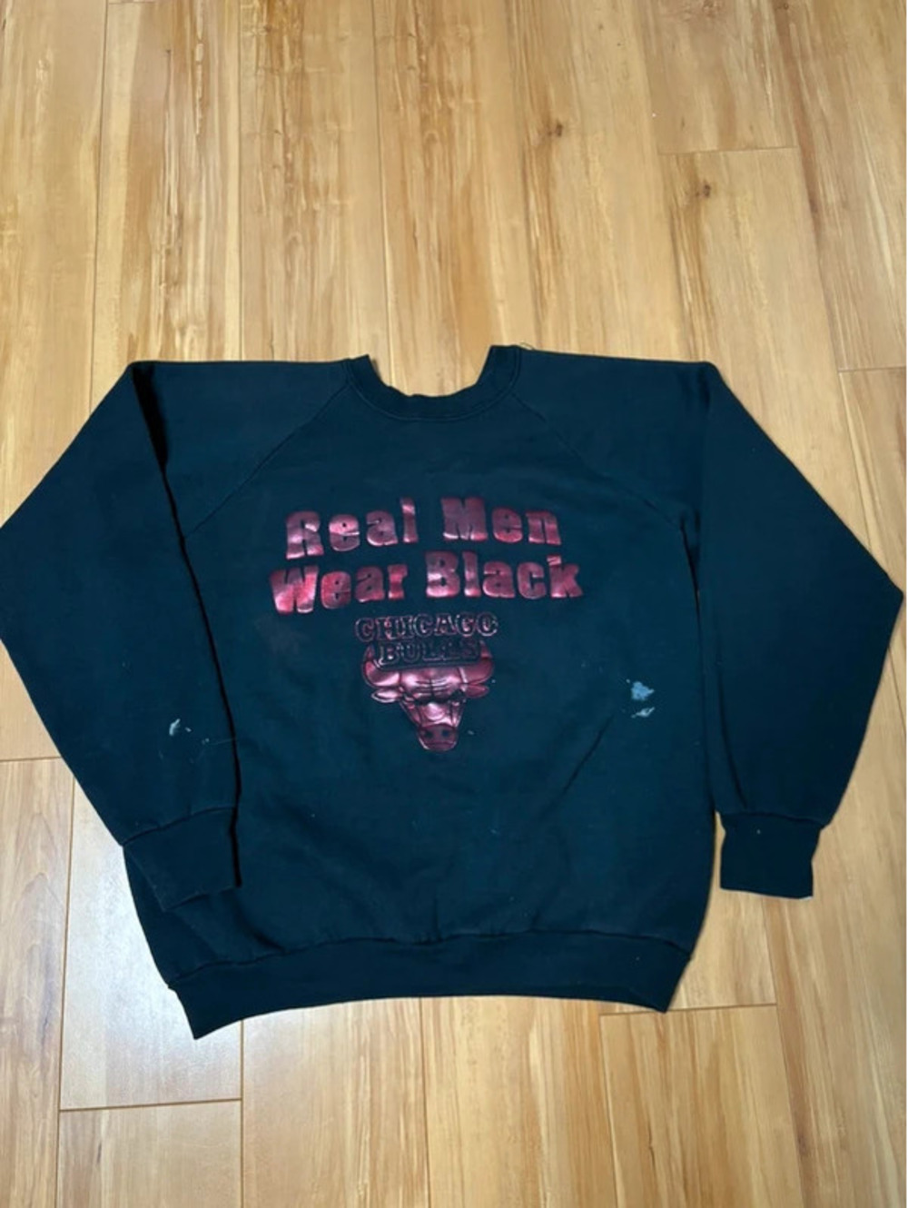 Vintage 80s/90s Chicago Bulls "Real Men Wear Black" Foil Crewneck Sweatshirt